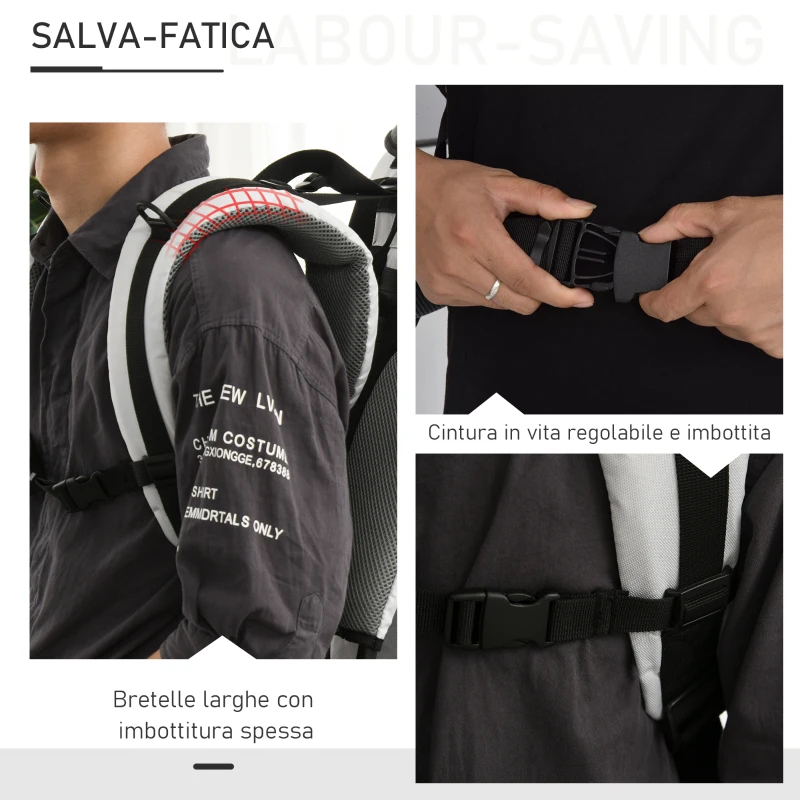 HOMCOM Zaino Porta Bimbo per Trekking, Pieghevole, Impermeabile e con Tettuccio Rimovibile 38x77x87.5cm, Grigio