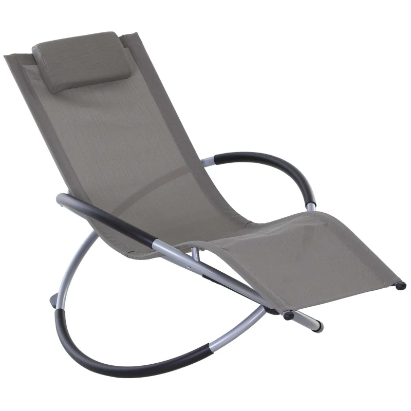Outsunny Outdoor Orbital Lounger Zero Gravity Patio Chaise Sun Lounger Foldable Rocking Chair with Pillow, Grey