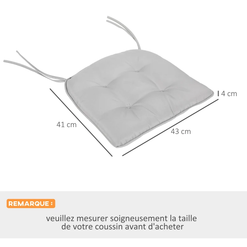 Outsunny Lot de 4 Coussins de chaise de jardin capitonné Rembourrage 4 cm Tissu Polyester dim. 43L x 41l cm Gris clair