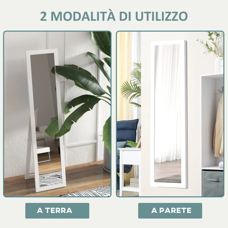 HOMCOM Specchio con Cornice in MDF con Piedini e Ganci per Utilizzo a Muro o a Parete, 37x40x155 cm