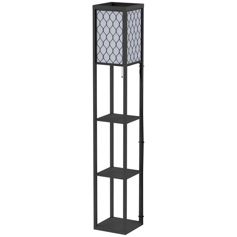 HOMCOM Lampadaire étagère Lampe étagère 26L x 26l x 160H cm 4 Niveaux MDF Noir Motif nid d'abeille
