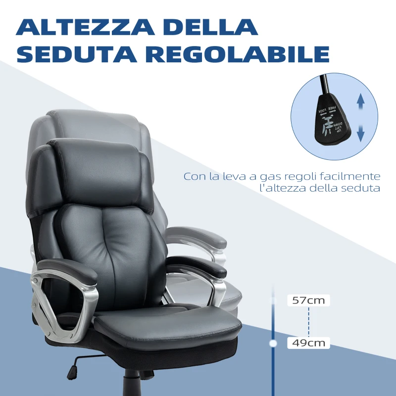 Vinsetto Poltrona da Ufficio Ergonomica con Poggiatesta, Altezza Regolabile e Dondolo, Sedia Girevole con Ruote, 68x76x117-125cm, Nero