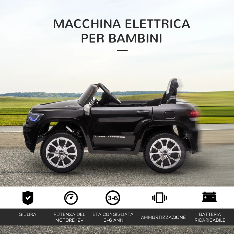 HOMCOM Macchina Elettrica Jeep per Bambini 12V, Guida Manuale e con Telecomando Velocità 0-3km/h, 114x76x58cm, Nero