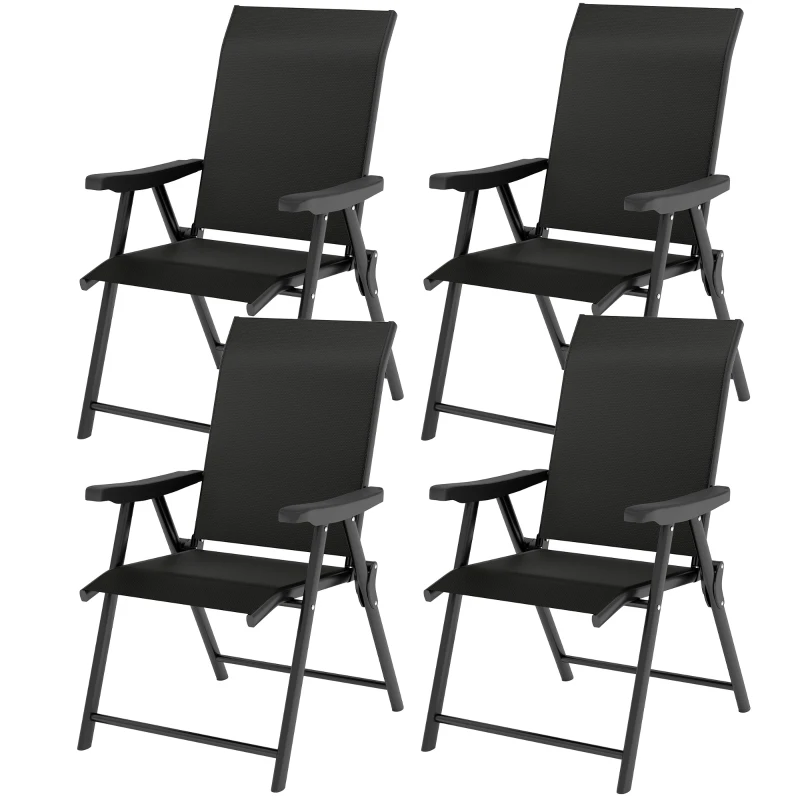 Outsunny Set of Four Folding Outdoor Chairs - Black