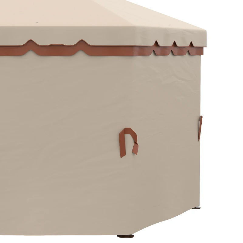 Outsunny Gazebo da Giardino 4x4m Esagonale con Doppio Tetto e Tende Laterali Rimovibili, Marrone