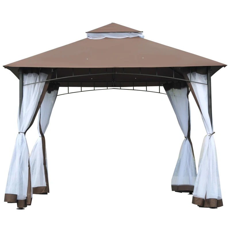 Outsunny 3 x 3 meter Patio Metal Gazebo Square Outdoor Party Wedding Canopy Shelter w/Mesh - Brown