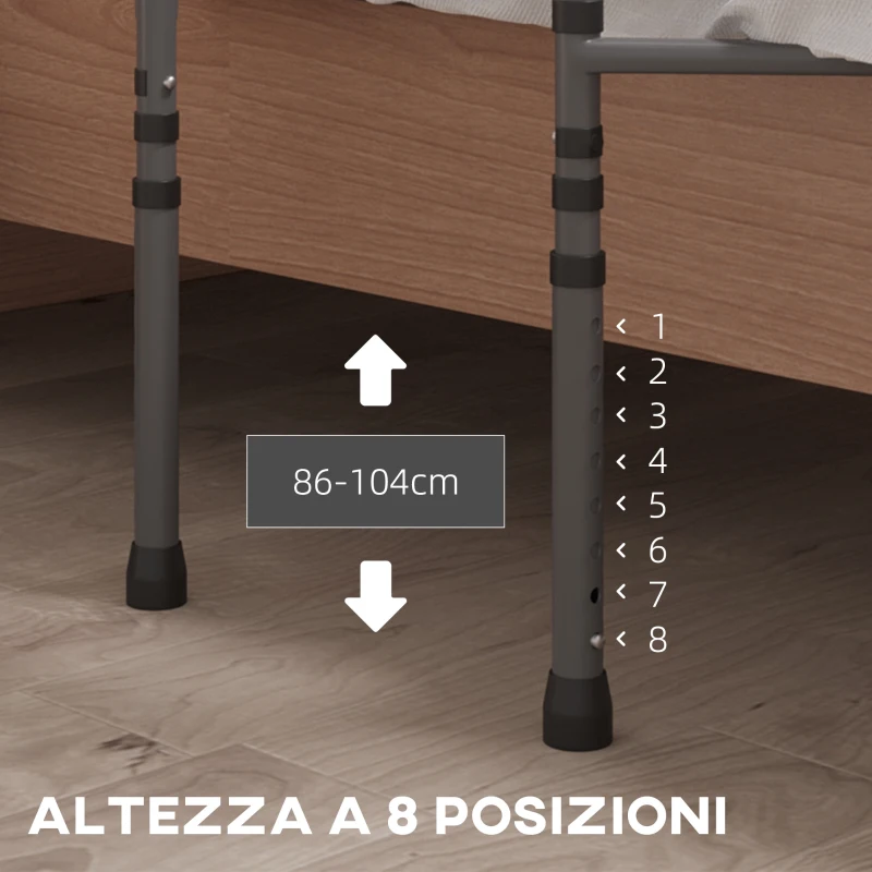 HOMCOM Sponda Letto per Anziani e Disabili con 8 Altezze Regolabili e Tasca Portaoggetti, Grigio