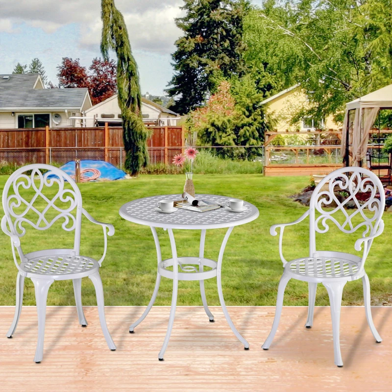 Outsunny Three-Piece Elegant Aluminium Garden Set - White