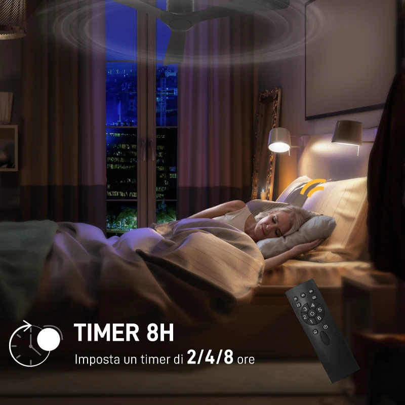 HOMCOM Ventilatore da Soffitto Reversibile a 3 Pale con 6 Velocità, Timer fino 8 Ore e Telecomando, Nero