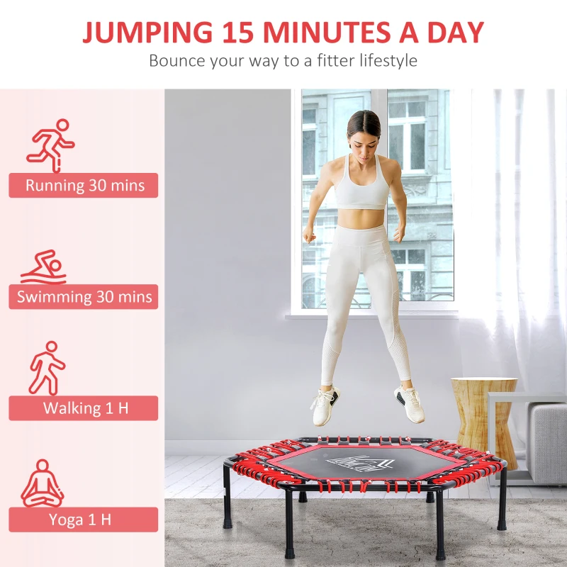 HOMCOM 40" Hexagon Fitness Trampoline Indoor Outdoor Metal Bouncer Jumper Adult Home Gym Fitness - Red