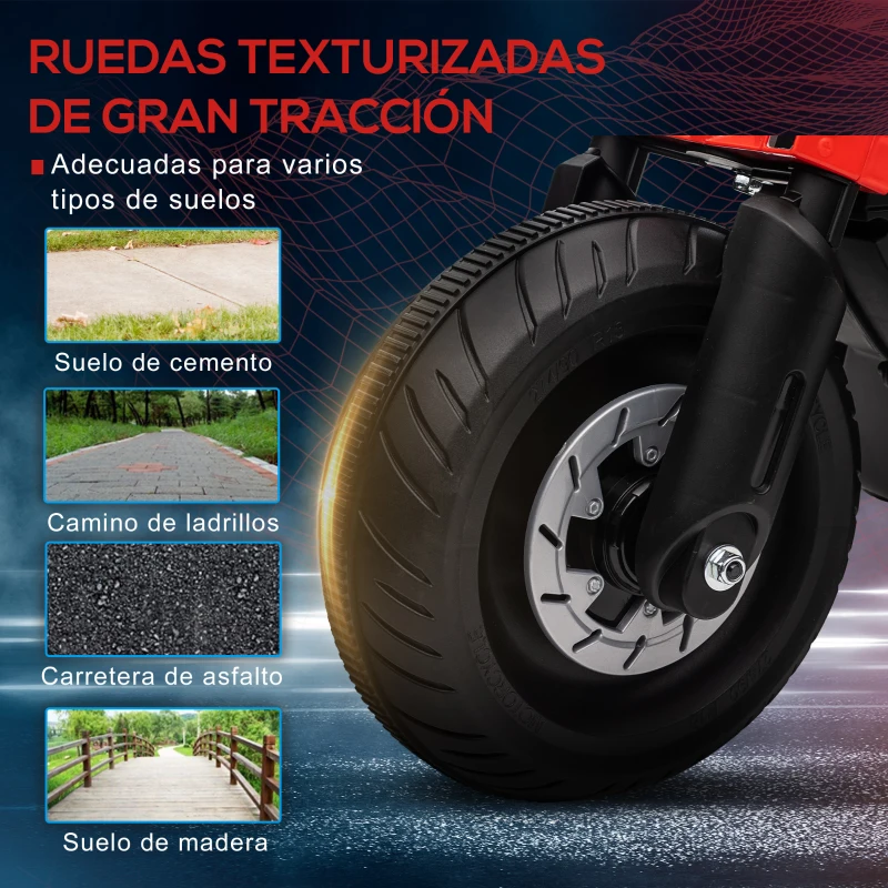 HOMCOM Moto Eléctrica Infantil con Faros Música Bocina Velocidad 3 km/h para Niños de 3-5 Años 86x44x58cm Negro y Rojo