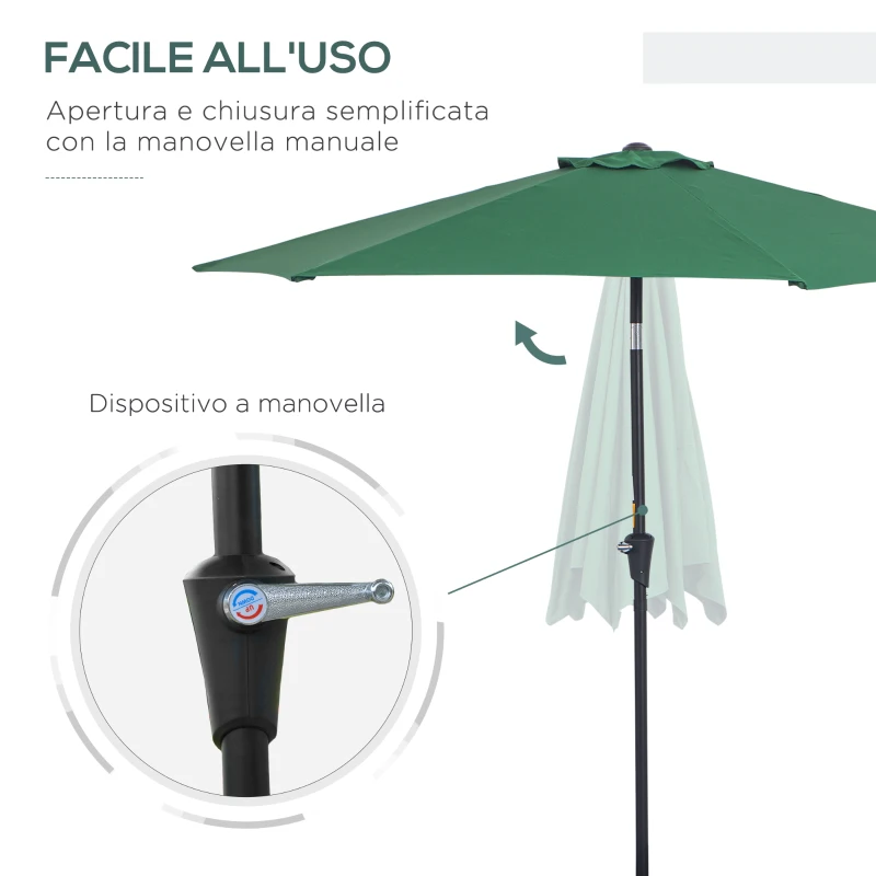 Outsunny Ombrellone da Giardino 2.6x2.4 m con Testa Inclinabile, in Alluminio e Poliestere, Verde scuro e Nero