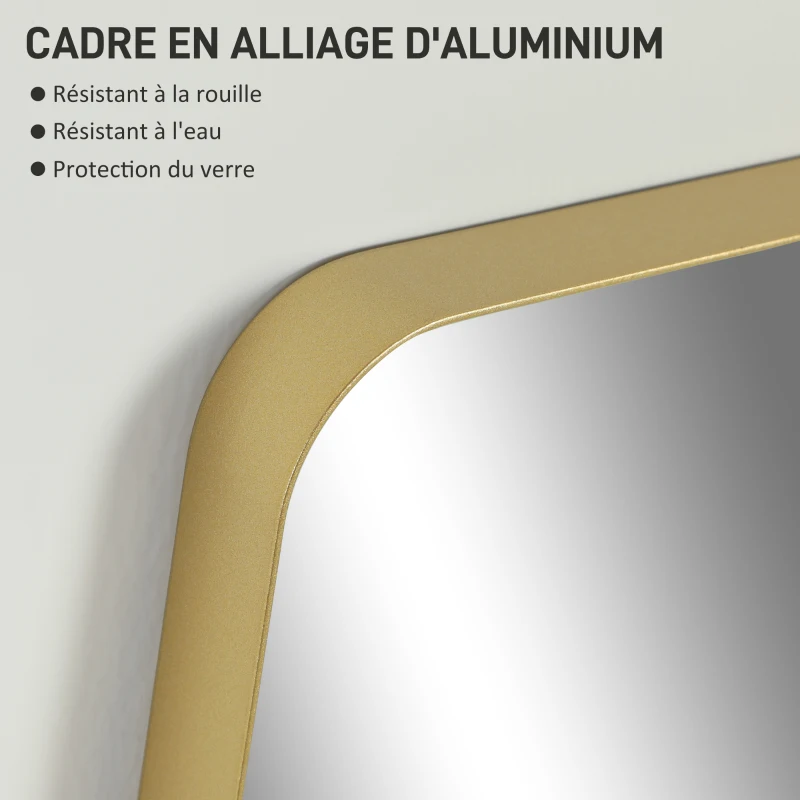 HOMCOM Miroir murale miroir salle de bain rectangulaire avec cadre en alliage d'aluminium or pour chambre, salon 50 x 70 cm