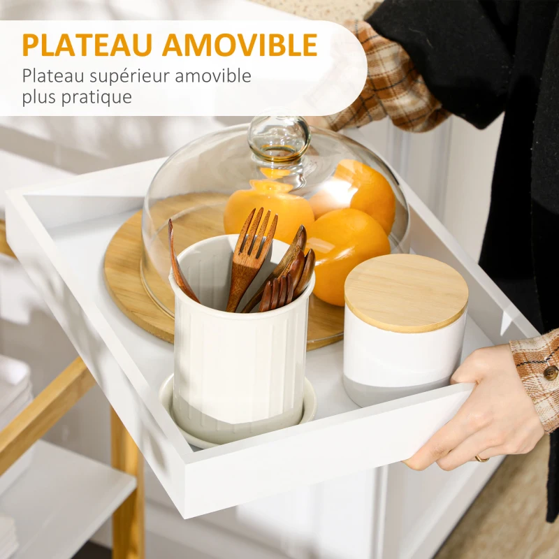HOMCOM Desserte de cuisine avec 3 étagères pour salle de bain cuisine bureau 1 plateau amovible 42,8 x 33 x 70 cm naturel