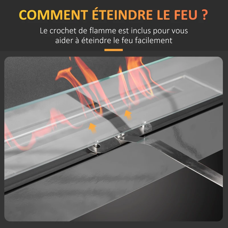 HOMCOM Cheminée bioéthanol Murale encastrable brûleur 2,8 L, environ 3,5 h de durée de combustion dim. 102L x 16l x 43H cm Couverture 25-30 m² Métal