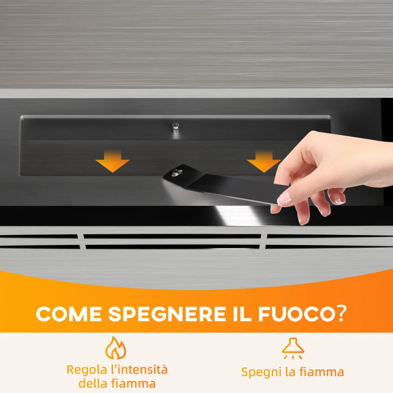 HOMCOM Camino a Bioetanolo da Incasso in Acciaio, Capacità 0.9L e Durata 3.3 Ore, 48x18x59 cm, Argento