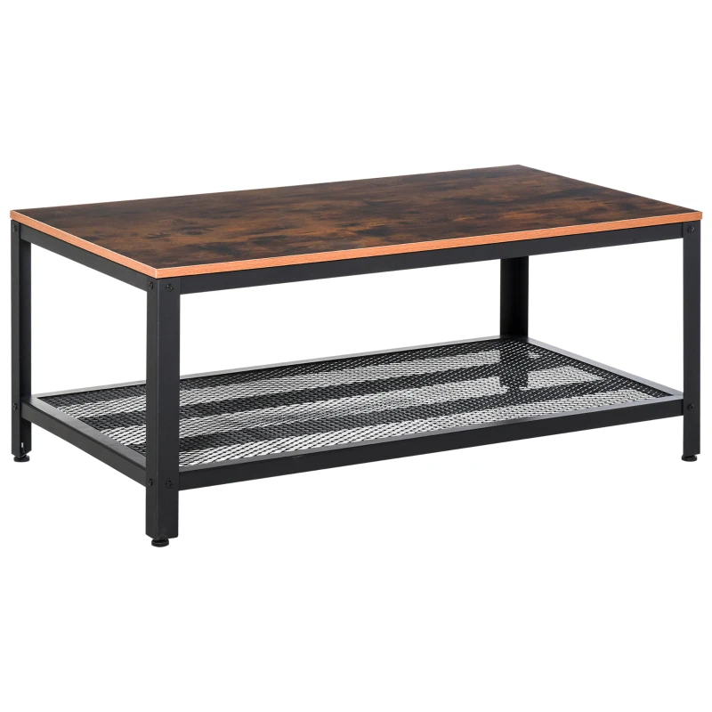 HOMCOM Coffee Table Industrial Side Table Living Room Table with Storage Shelf and Metal Frame for Home Office, 106L x 60W x 45Hcm