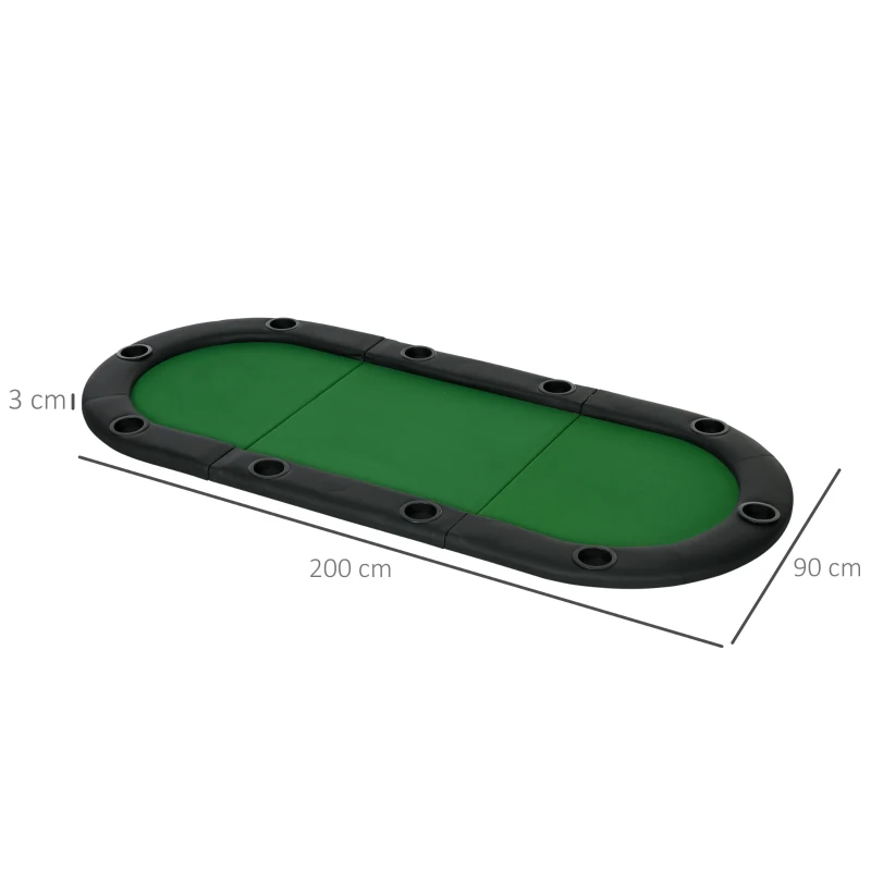 HOMCOM 200cmx90cm/79"x36" Classic 3 Folding Poker Table Foldable Poker Top 10 Seater Players Blackjack Table with Drink Holders Carry Bag