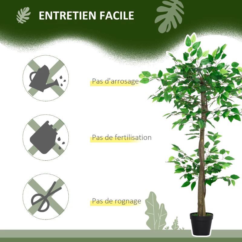 Outsunny Arbre Artificiel Plante Artificiel ficus Hauteur 1,2 m Tronc Branches Liane Lichen Feuilles Grand réalisme Pot Inclus