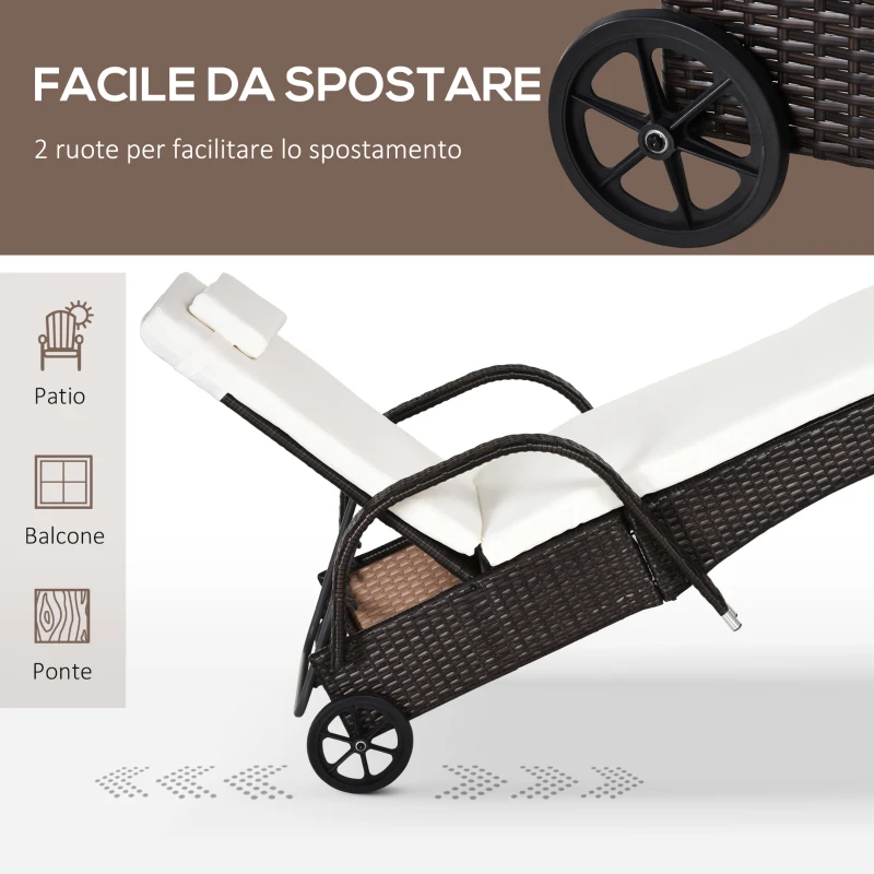 Outsunny Set da Giardino con 2 Sedie a Sdraio con Schienale Reclinabile e Tavolino Basso in Rattan PE, Marrone