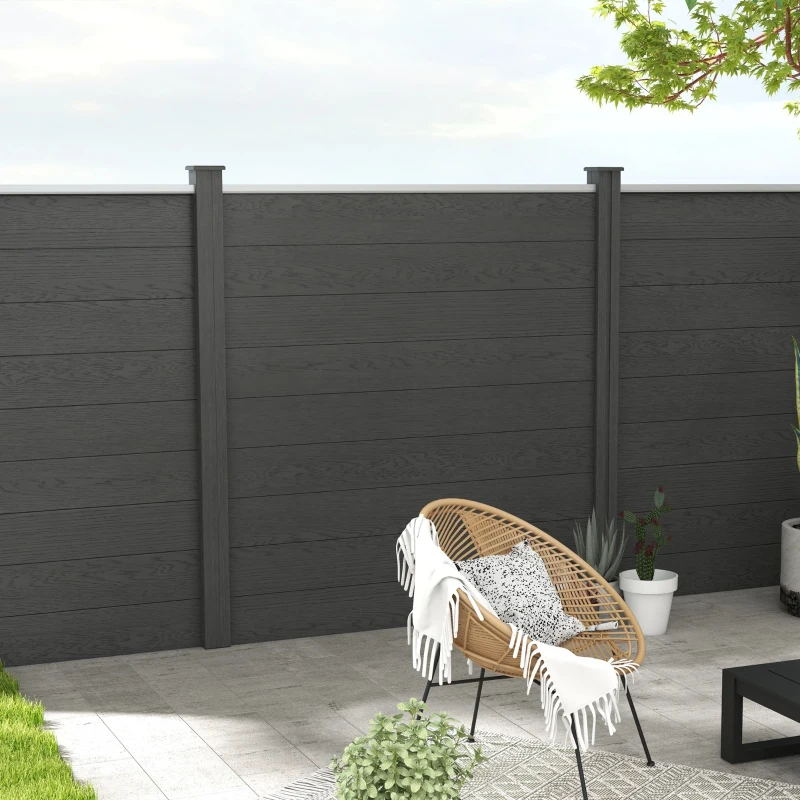 Outsunny Clôture de jardin occultant en WPC bois composite et aluminium extérieur avec pieds - modulable, 186L x 187H cm, gris