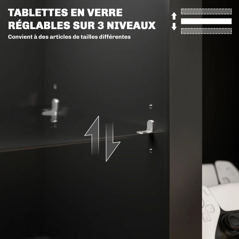 HOMCOM Meuble TV avec éclairage LED pour télévision jusqu'à 65 pouces, 160cm avec étagères en verre réglables, noir