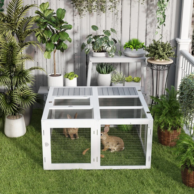 PawHut Rabbit Hutch with Openable Foldable Roof, Light Grey