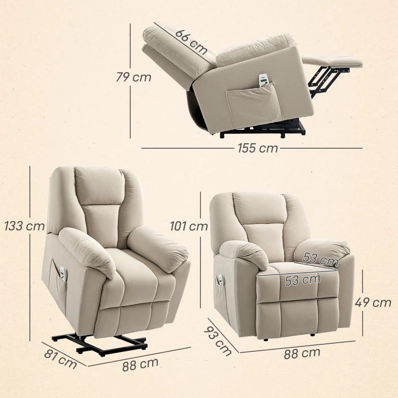 HOMCOM Fauteuil releveur électrique avec fonction massage et chauffage avec dossier inclinable, ports USB, télécommande, beige(m-3)