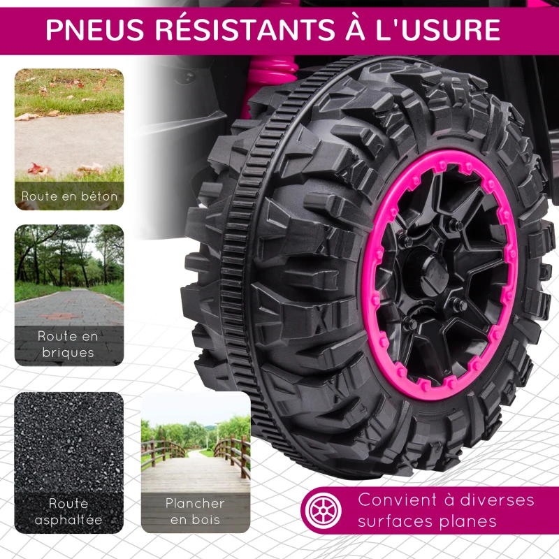 HOMCOM Quad buggy électrique enfant 12 V 6 Km/h max. effets lumineux selle pour enfant 3-5 ans métal PP noir rose(m-5)