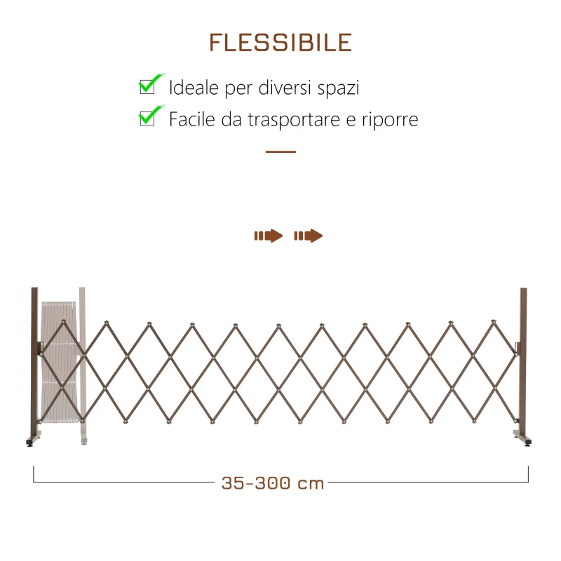 Outsunny Recinzione per Giardino a Larghezza Regolabile, in Metallo e Alluminio, 300x31x103.5 cm, Marrone Scuro