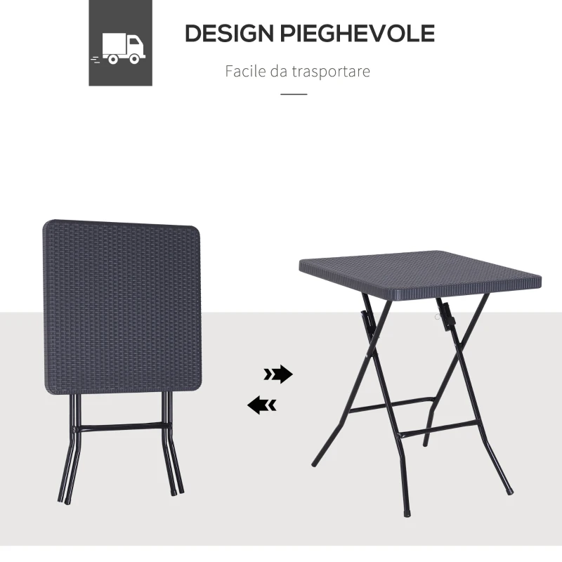 Outsunny Tavolo Pieghevole da Esterno o Campeggio, in Metallo e HDPE Impermeabile, Nero e Marrone, 60 x 60 x 74 cm