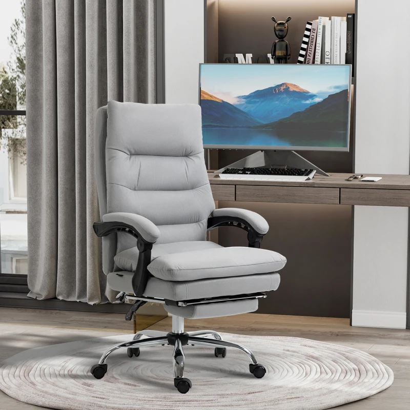 Vinsetto Office Chair with Footrest, Double Padding Ergonomic Desk Chair with 6-Point Vibration Massage and Back Heating, Microfibre Fabric with 135° Reclining Back, Grey