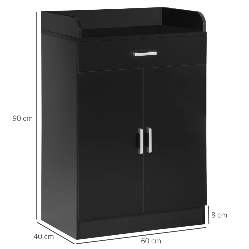 HOMCOM Modern Storage Cabinet, Small Floor Cupboard with Drawer and Adjustable Shelf for Kitchen, Living Room, Bedroom, Hallway, Black