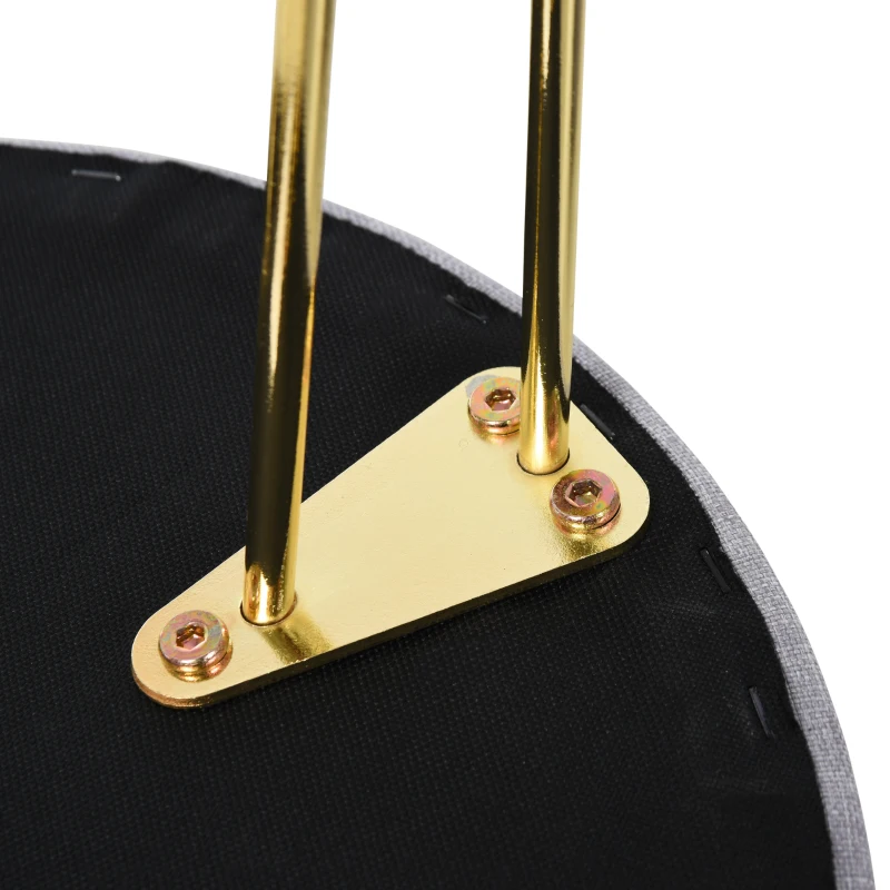 HOMCOM Round Linen-Look Storage Ottoman Footstool Wood Frame w/ Metal Legs Padded Lid Home Seat Beautiful Stylish Home Furnishing Table Grey