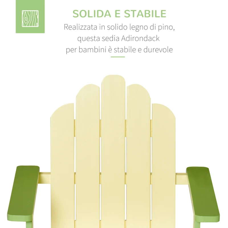 Outsunny Sedia per Bambini in Legno di Pino, Sedia Adirondack da Giardino e Outdoor con Seduta Ergonomica con Braccioli, Schienale e Vernice Atossica 51x50x52.5cm Verde