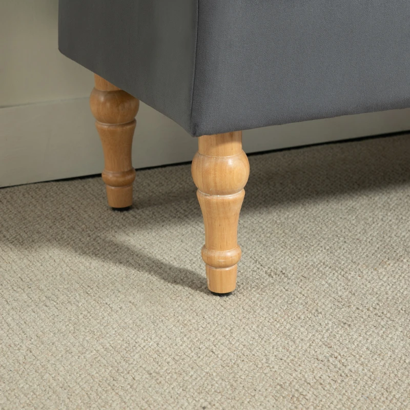 HOMCOM Banc coffre de rangement 2 en 1 banquette en velours avec couvercle à charnière capitonné et pieds en bois, gris foncé