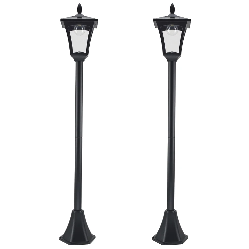 Outsunny 2 Pieces Outdoor Garden Solar Post Lamp Sensor Dimmable LED Lantern Bollard Pathway 1.6M Tall – Black