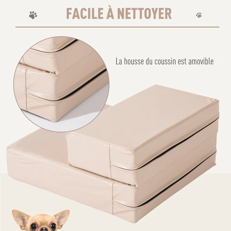 PawHut Escalier coussin 2 en 1 pour chien animaux déhoussable revêtement revêtement synthétique beige