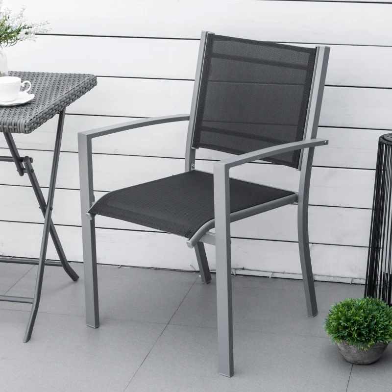 Outsunny Set 2 Sedie da Giardino in Texteline Traspirante e Struttura in Ferro Nero e Grigio 62 x 57 x 86cm