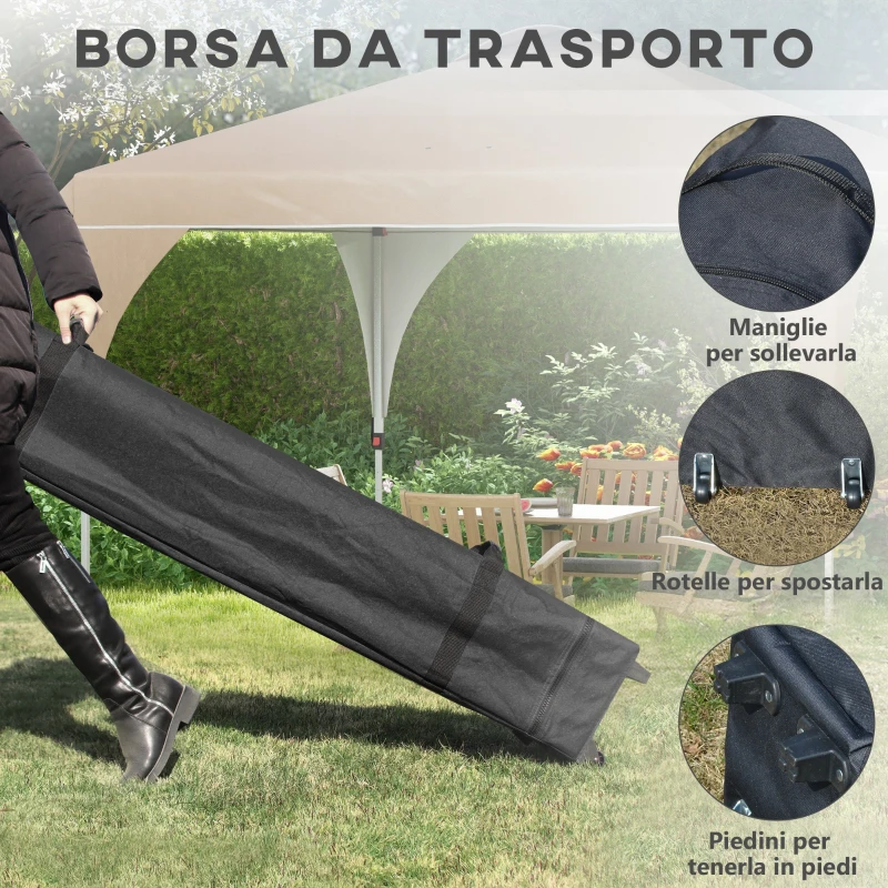 Outsunny Gazebo da Giardino 3x3 m Pieghevole con Altezza Regolabile e Borsa di Trasporto con Ruote, Beige