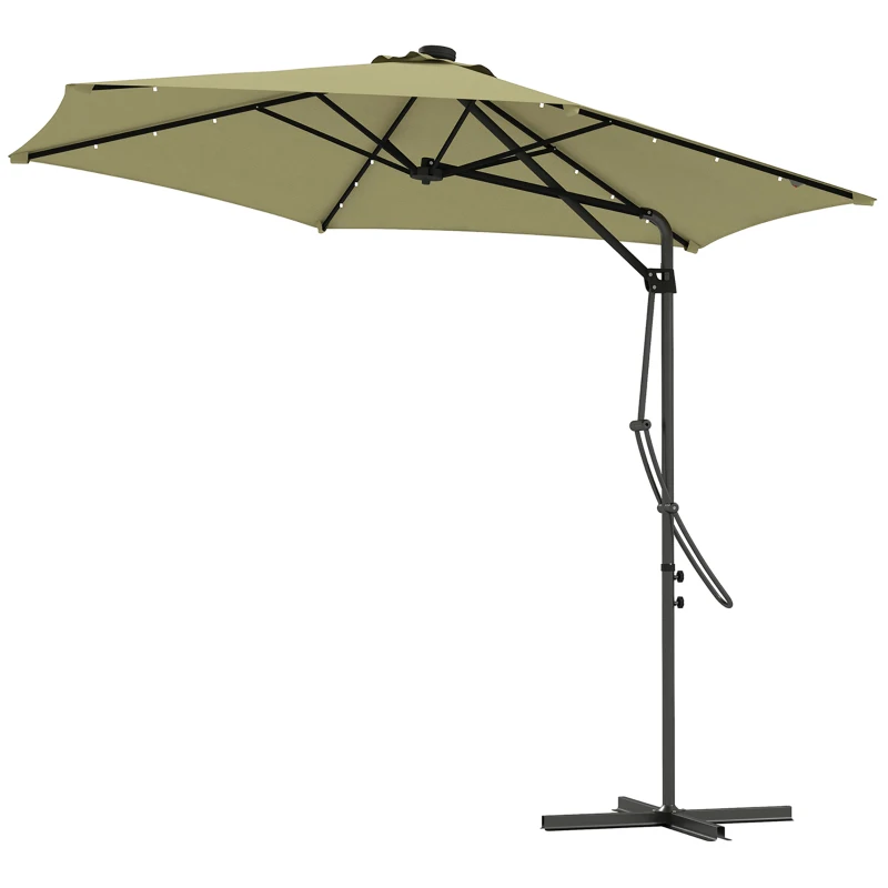 Outsunny 3(m) Solar LED Cantilever Parasol - Beige