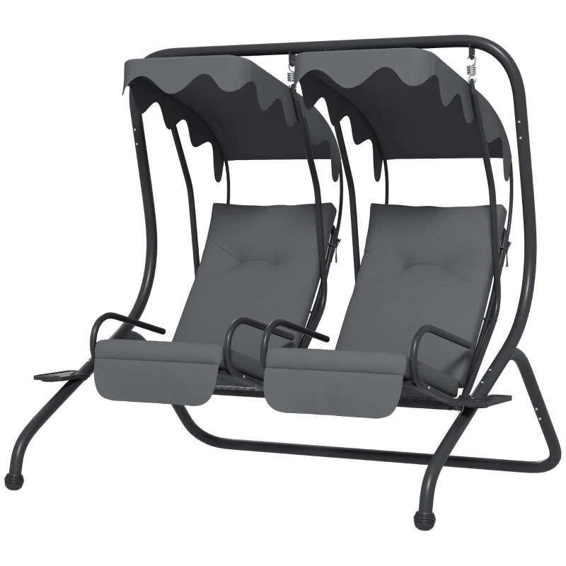 Outsunny Two-Seat Garden Swing Chair, with Protective Canopy - Grey