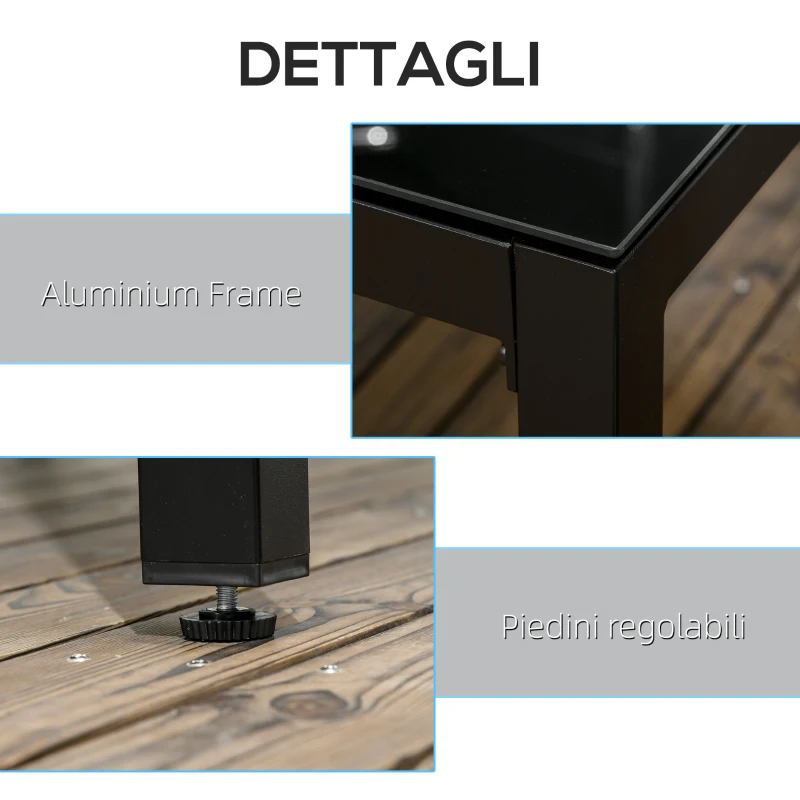 Outsunny Tavolo da Giardino Rettangolare per 8 Persone in Alluminio e Vetro, 180x80x72cm, Nero