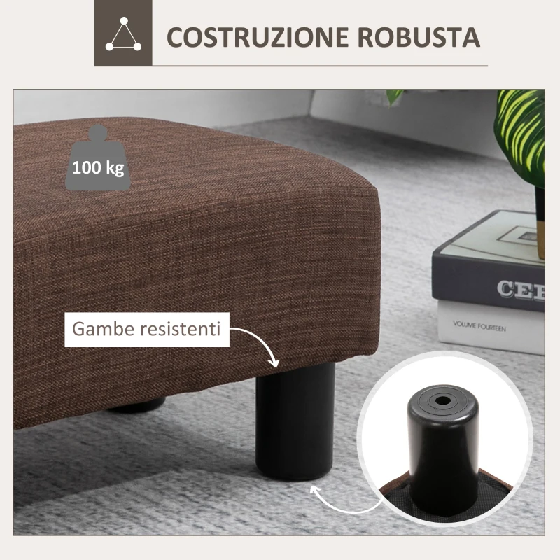 HOMCOM Pouf Poggiapiedi in Tessuto Effetto Lino Imbottito, 40x30x24cm, Marrone Scuro