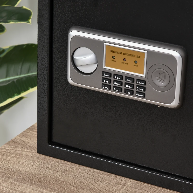 HOMCOM Caja fuerte Electrónica Sólida Caja de Seguridad con Llave 2 Códigos para Casa Oficina Capacidad de 32 L Acero 35x30x39,3 cm Negro