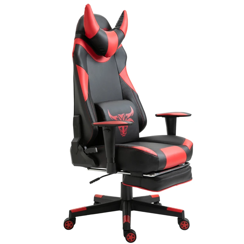 Vinsetto High-Back Gaming Chair Swivel Home Office Computer Racing Gamer Desk Chair Faux Leather with Footrest, Wheels, Black Red