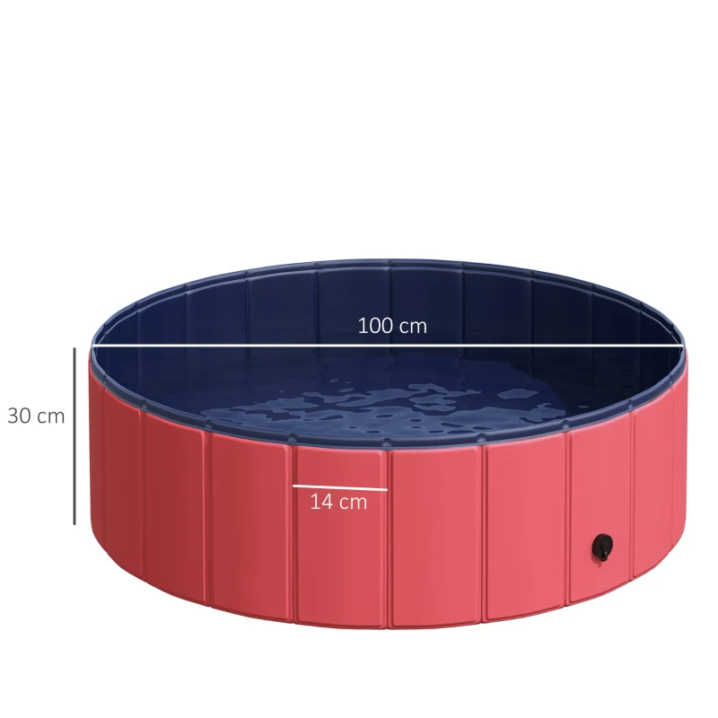 PawHut Piscina Plegable para Perros Gatos Ø100x30 cm Bañera Portátil para Mascotas PVC Antideslizante Múltiples Usos Color Rojo