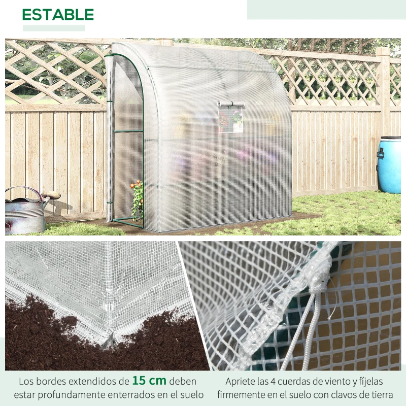 Outsunny Invernadero de Exterior con Ventanas Estantes de 3 Niveles Puerta con Cremallera y Marco de Acero 200x100x215 cm Blanco