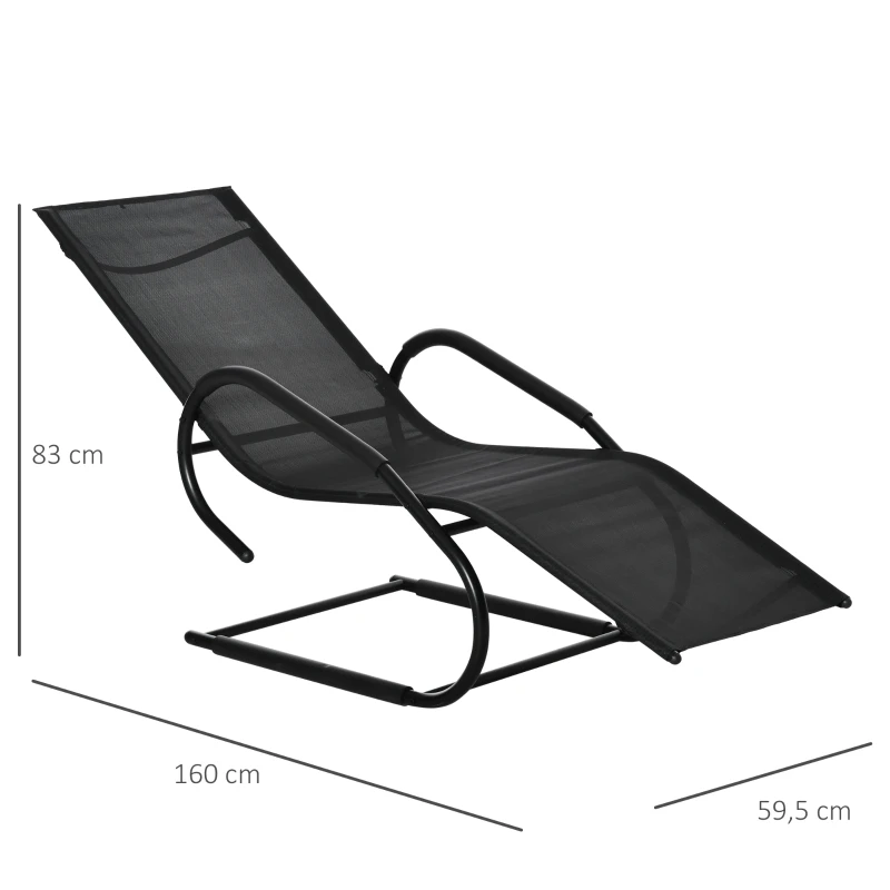 Outsunny Chaise longue transat bain de soleil design contemporain grand confort revêtement textilène métal galvanisé dim. 160L x 59,5l x 83H cm noir