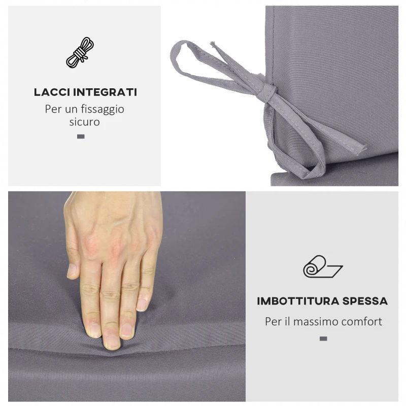 Outsunny Cuscini da Esterno per Dondolo da Giardino 3 Posti con Lacci, 2 Pezzi da 130x45x5 cm, Grigio